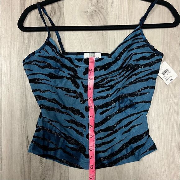 Windsor top cowl neck tiger stripe in blue sparkly fabric sz Small Deadstock - Picture 2 of 13